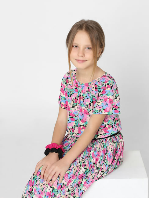 Girls Pink Floral Co-ord Top