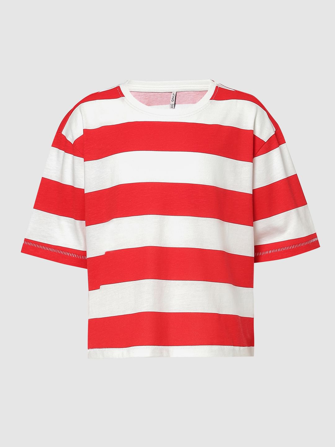 Girls red and white striped top best sale