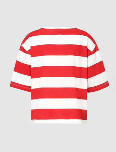 Girls White & Red Striped T-shirt