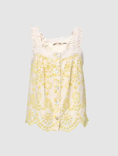 Girls Beige Embroidered Top