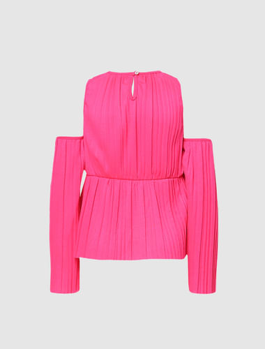 Girls Pink Pleated Off Shoulder Top