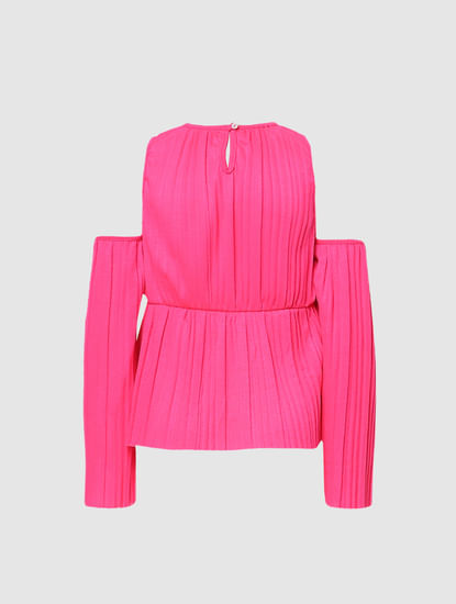 Girls Pink Pleated Off Shoulder Top