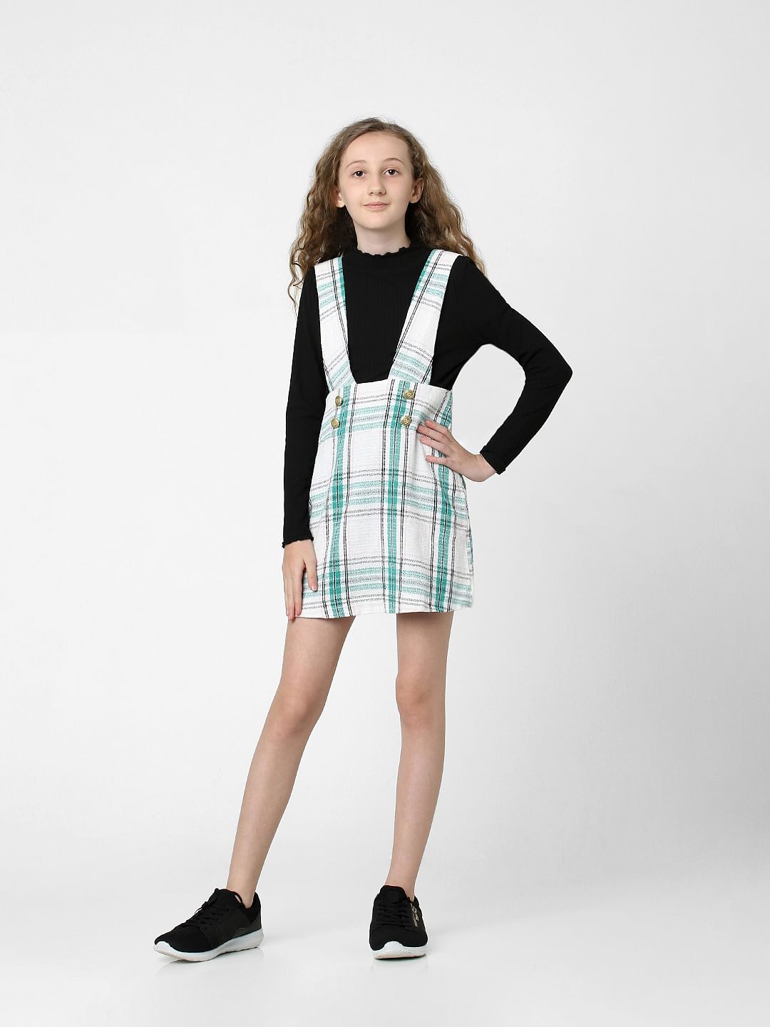 Buy White Check Pinafore Dress for Girls Online at KidsOnly 157107101