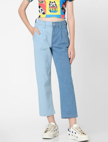 Blue High Rise Two-Toned Mom Fit Jeans