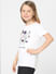 Girls White Floral Print T-shirt
