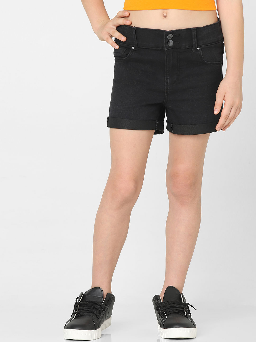 Buy Fashionoliq Women Ripped Frayed Hem Denim Black Shorts (S) at Amazon.in