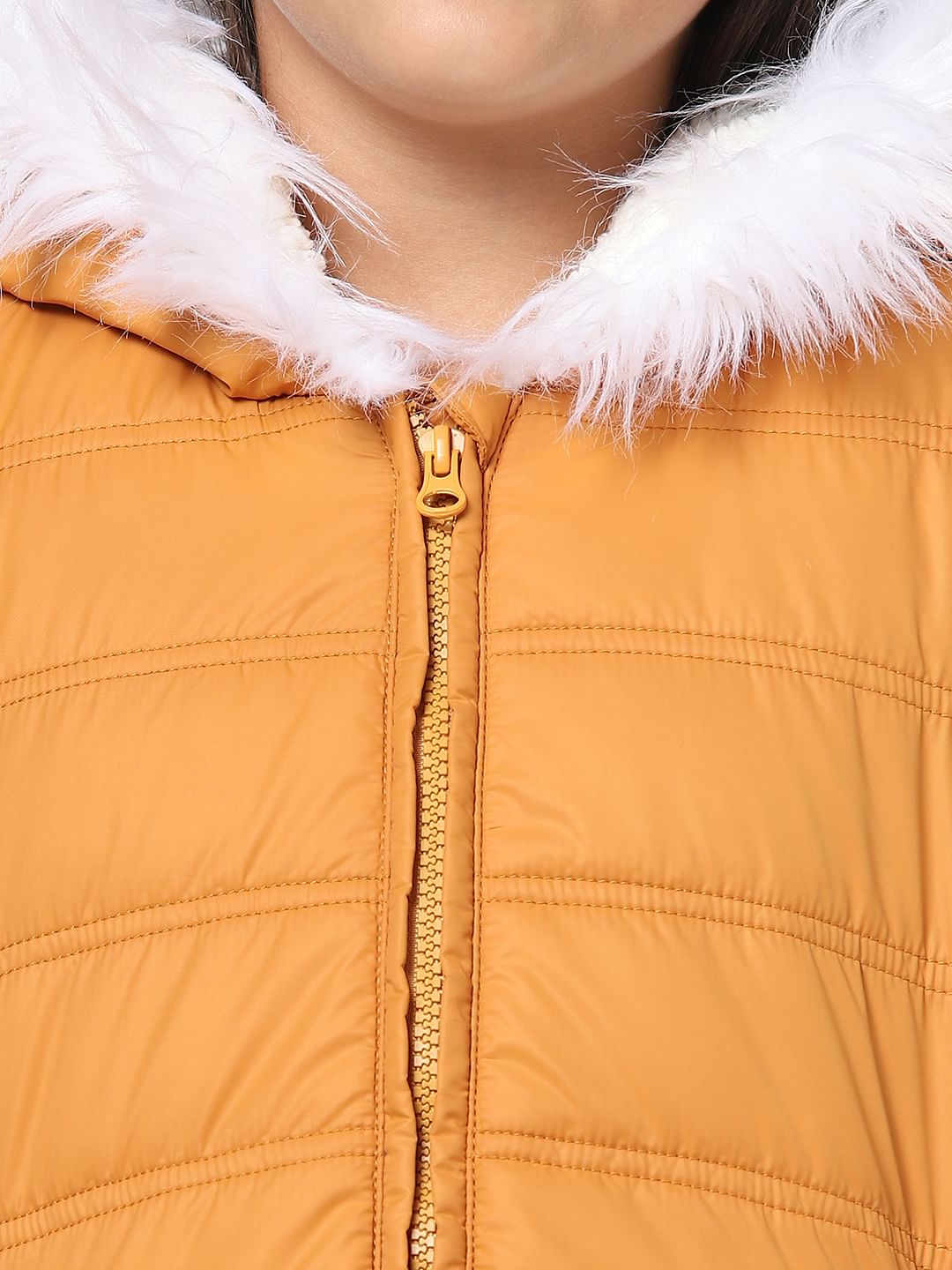 Orange hooded cheap puffer jacket