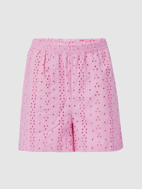 Girls Pink Schiffli Shorts