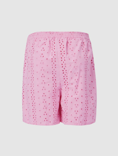 Girls Pink Schiffli Shorts