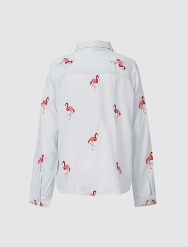 Girls White Flamingo Print Shirt