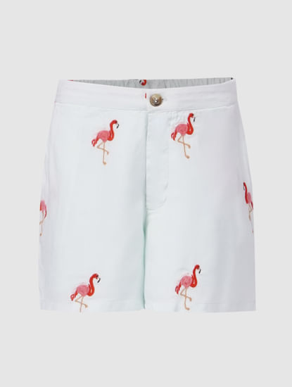 Girls White Printed Bermuda Shorts