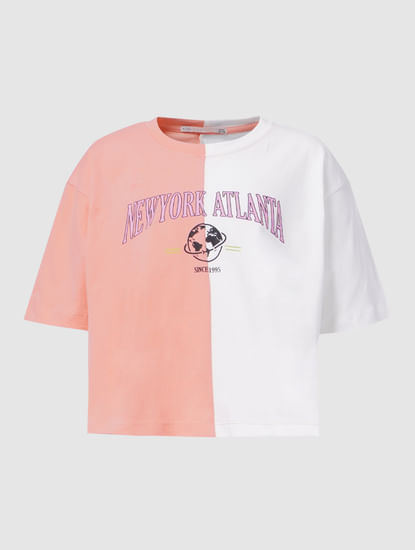 Girls Pink Colourblocked T-shirt