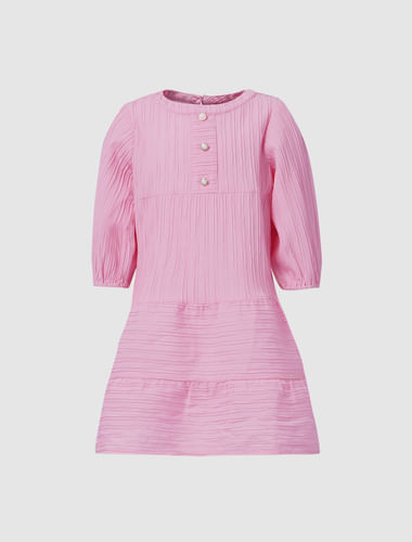 Girls Pink Textured Dress
