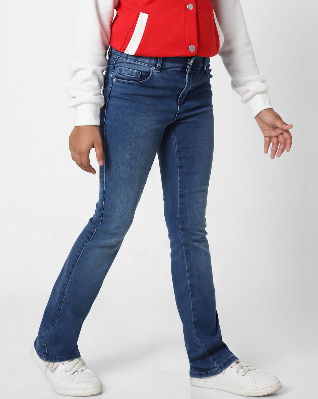 Girls Blue Mid Rise Flared Jeans|158220901