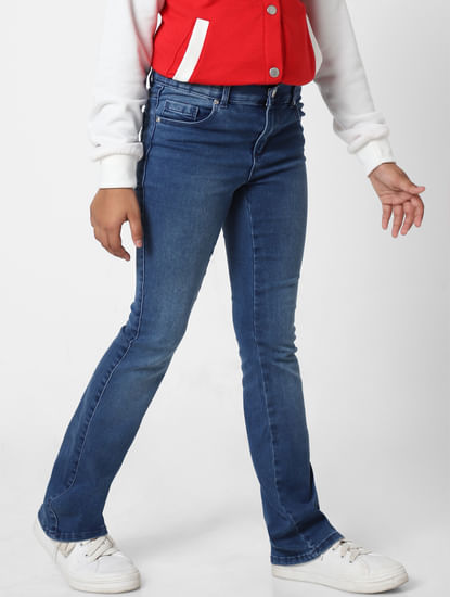 Girls Blue Mid Rise Flared Jeans