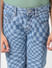Girls Blue Mid Rise Check Print Straight Fit Jeans