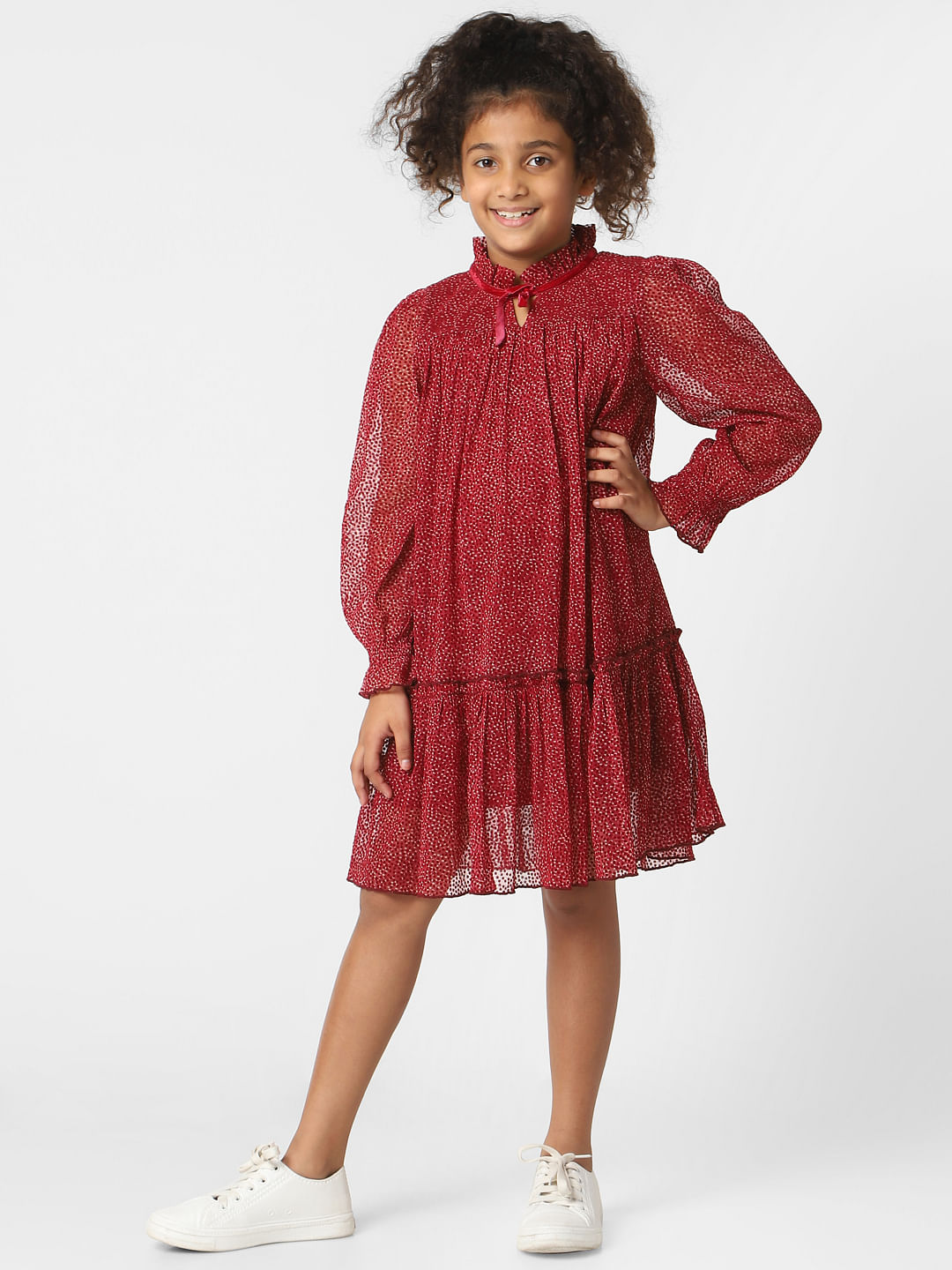 Girls red 2025 floral dress