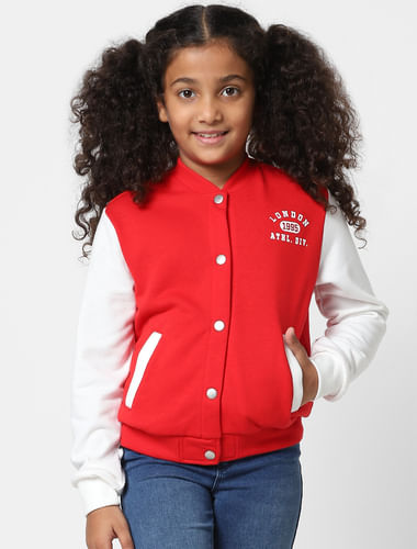 Girls Red Varsity Bomber Jacket