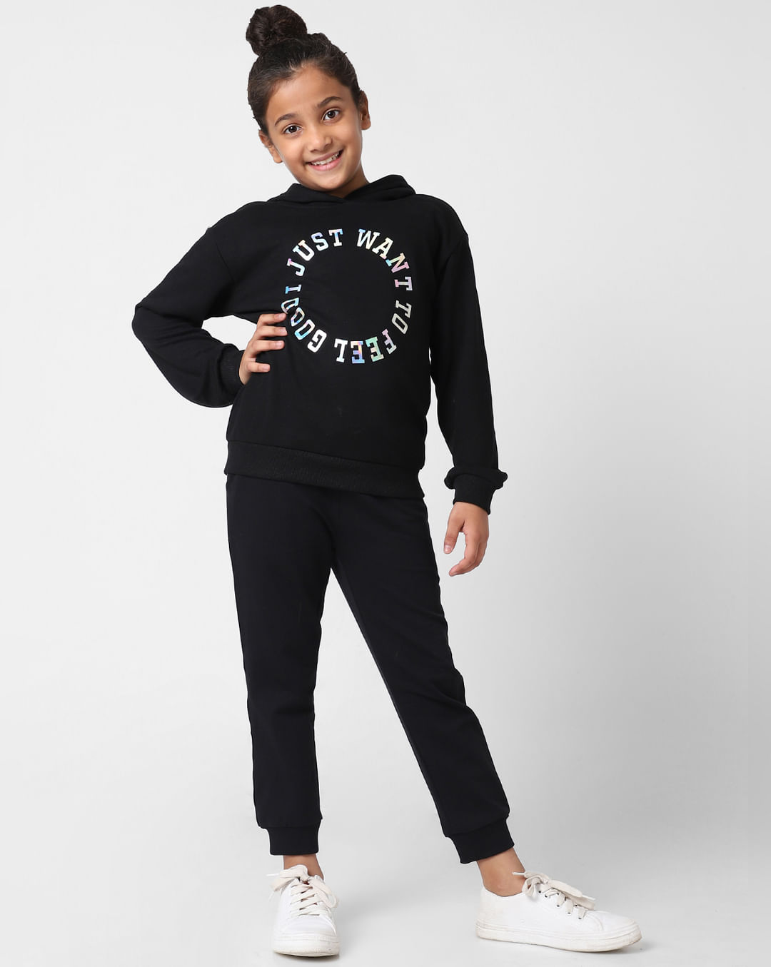 Buy Girls Black Foil Text Print Sweatshirt Online at KidsOnly