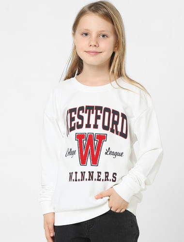 Girls White Varsity Sweatshirt