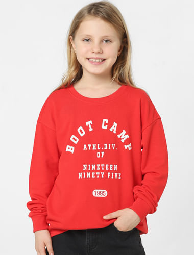 Girls Red Text Print Sweatshirt