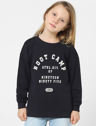 Girls Black Text Print Sweatshirt
