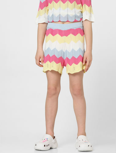 Girls White Low Rise Colourblocked Co-ord Shorts