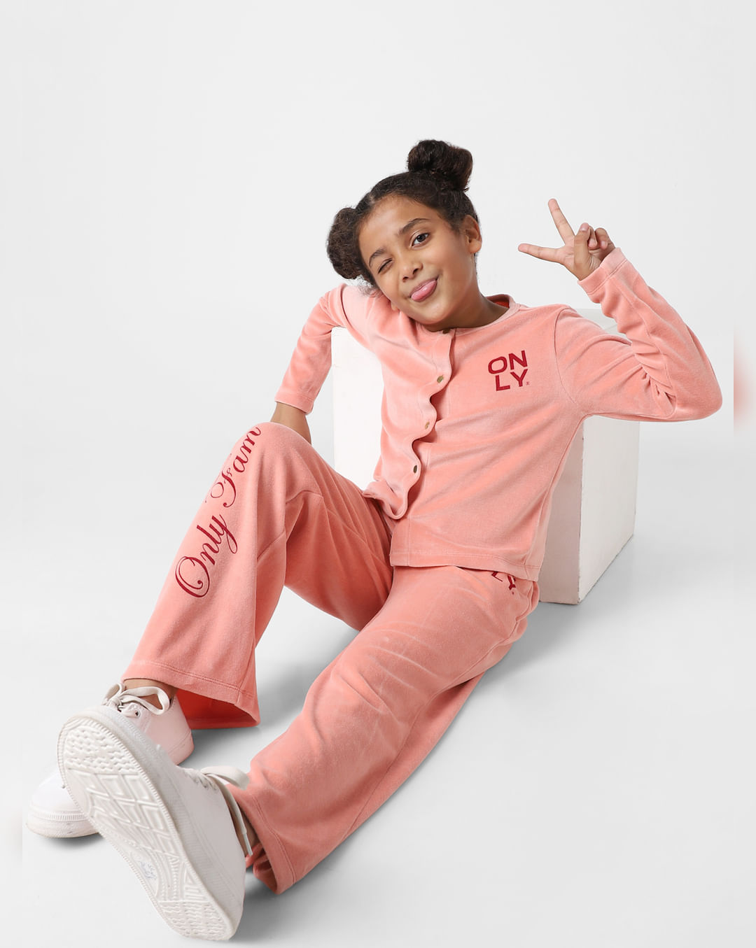 Buy Girls Pink Mid Rise Velvet Wide Leg Co-ord Pants Online at KidsOnly