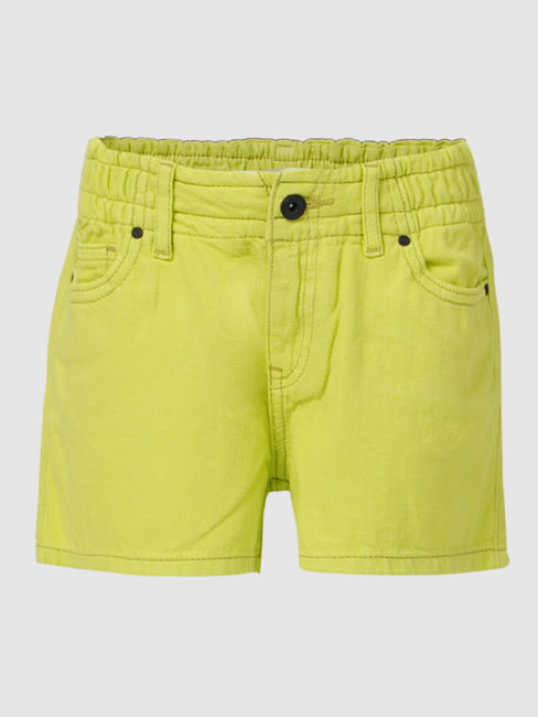 Green Mid Rise Denim Shorts