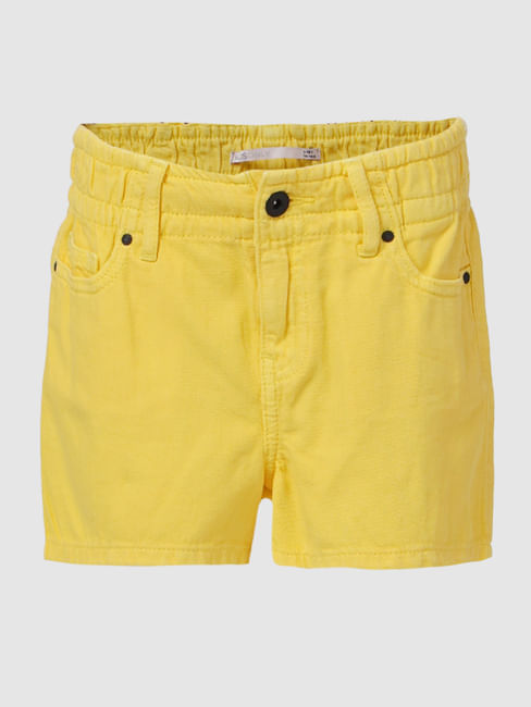 Yellow Mid Rise Denim Shorts