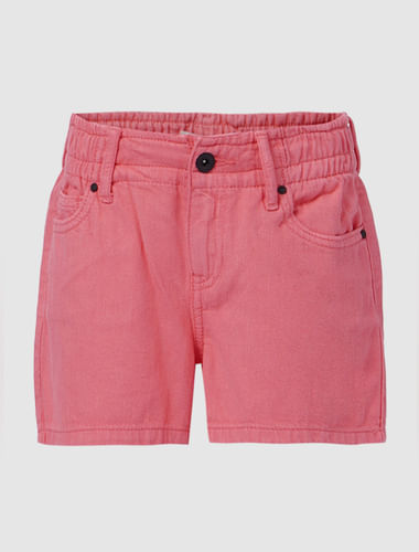 Pink Mid Rise Denim Shorts
