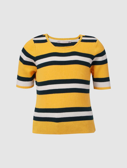 Yellow Striped Knit Top