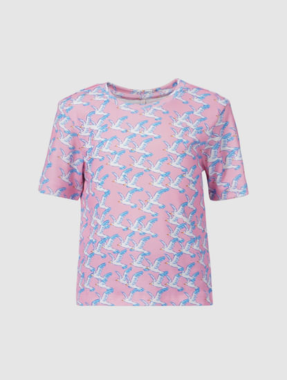 Pink Bird Print T-shirt