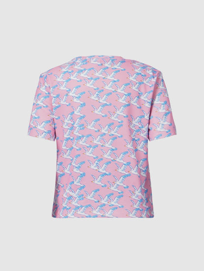 Pink Bird Print T-shirt