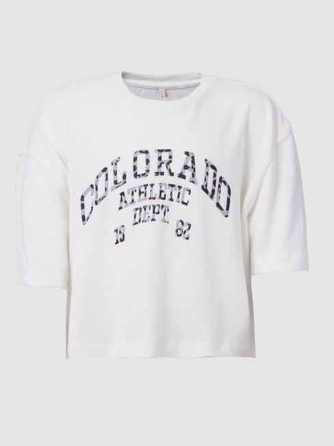 White Cropped Varsity T-shirt