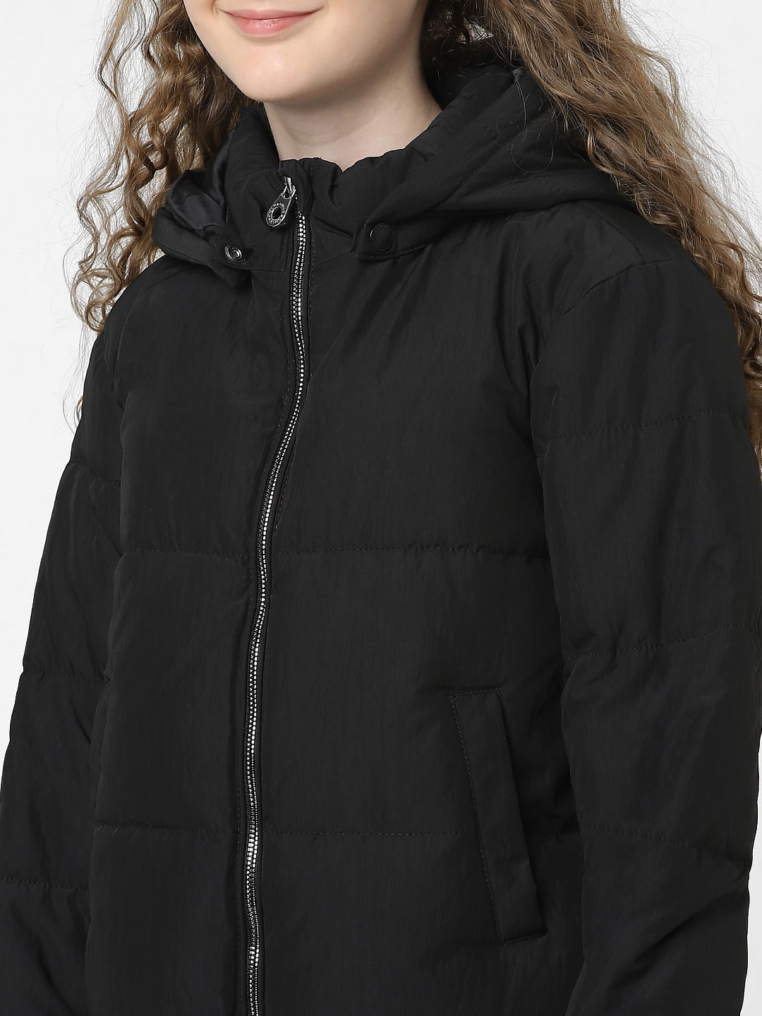 Buy Black Short Hooded Puffer Jacket for Girls Online at KidsOnly