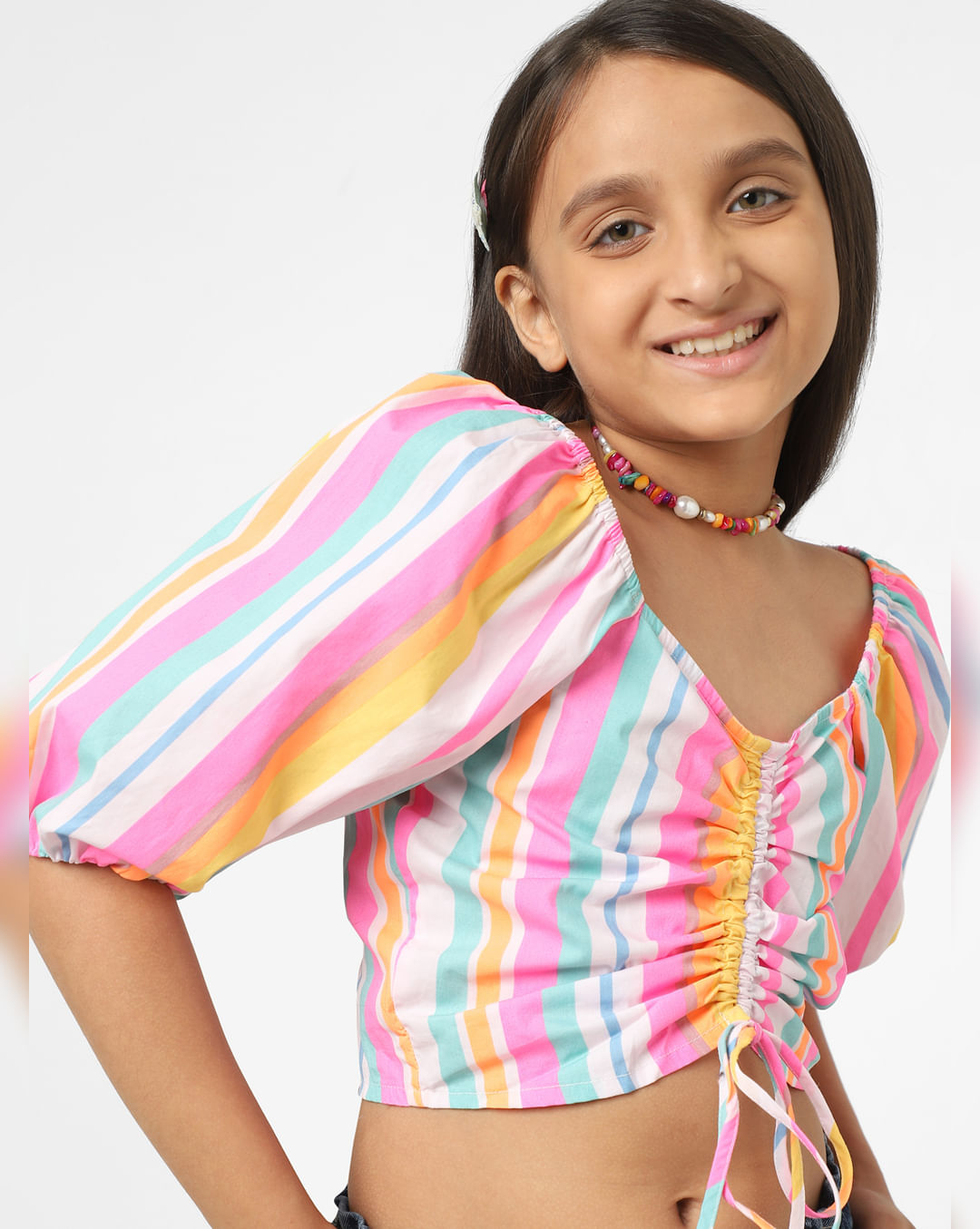 Buy White Colourblocked Crop Top for Girls Online at KidsOnly