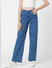 Blue Mid Rise Printed Wide Leg Jeans