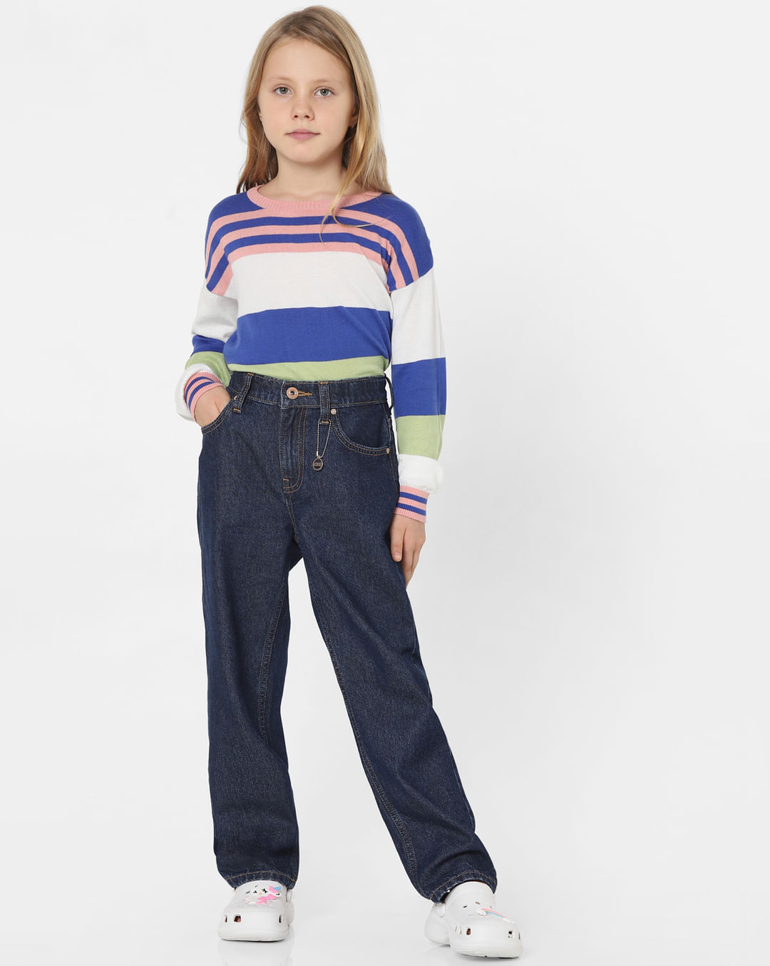 Shop Girl DARKWASH Kids High-Rise Distressed Ankle Jeggings with Washwell™  - 10.25 KWD in Kuwait