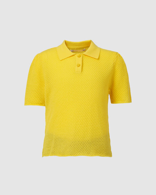 Girls Yellow Textured Polo Neck T-shirt