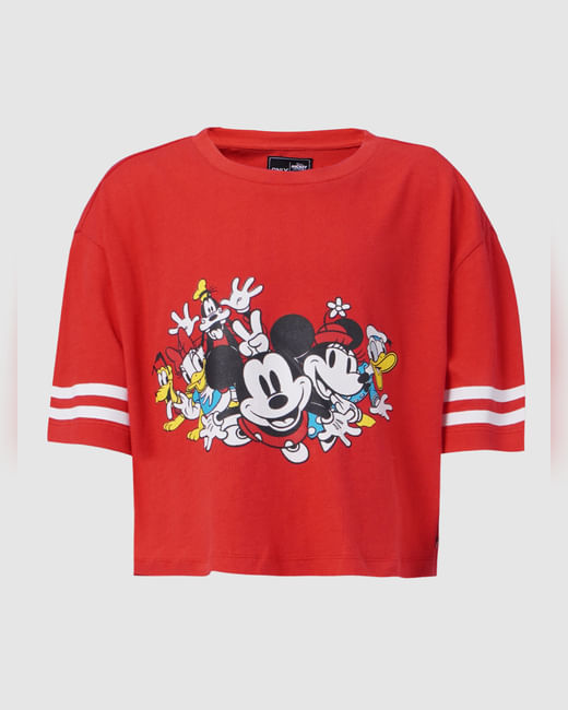Girls Red Graphic Print Cropped T-shirt