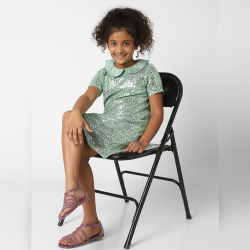 GIRLS Green Sequin Shift Dress