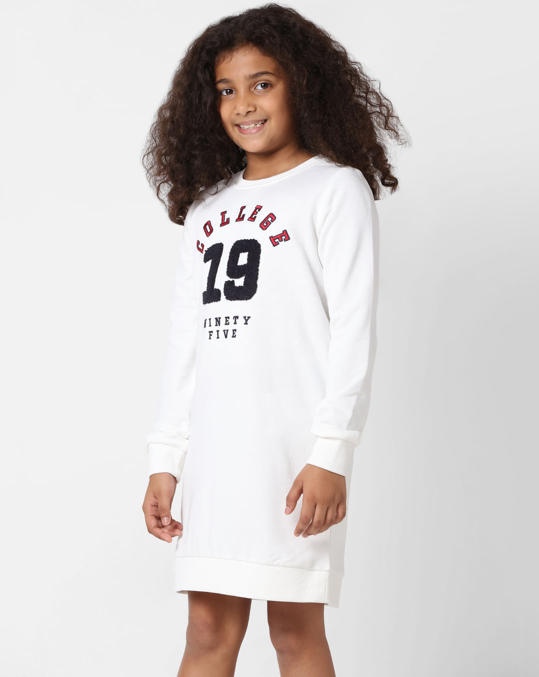 Shop Printed Sweatshirt Dress with Round Neck and Long Sleeves Online