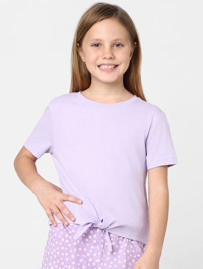 Girls Purple Front Knot T-shirt