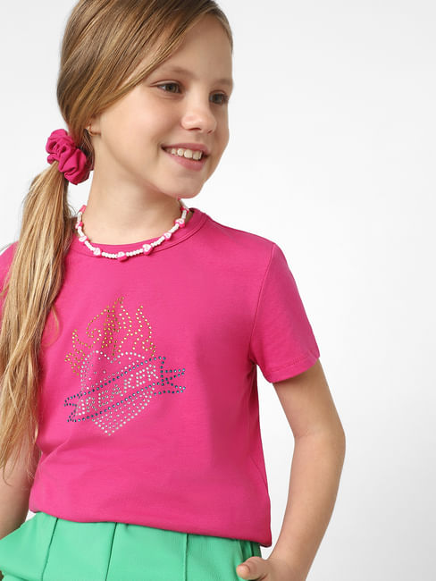 Girls Pink Rhinestone Detail T-shirt
