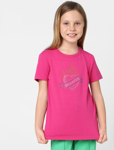 Girls Pink Rhinestone Detail T-shirt