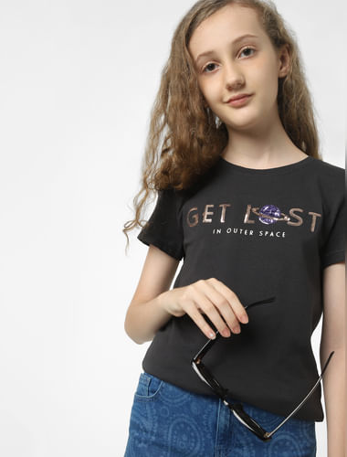 Black Sequin Embroidered T-shirt