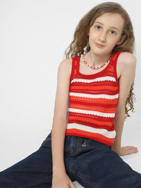 Girls Red & White Knit Top