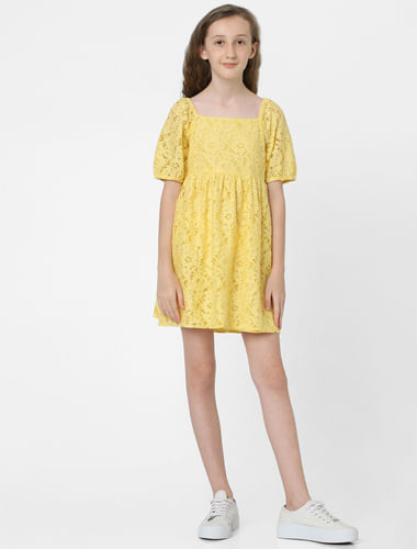 Girls Yellow Lace Dress