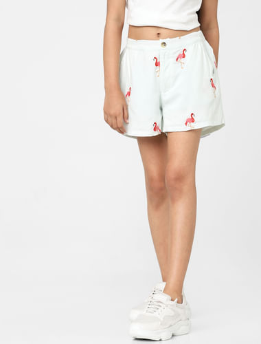 Girls White Printed Bermuda Shorts